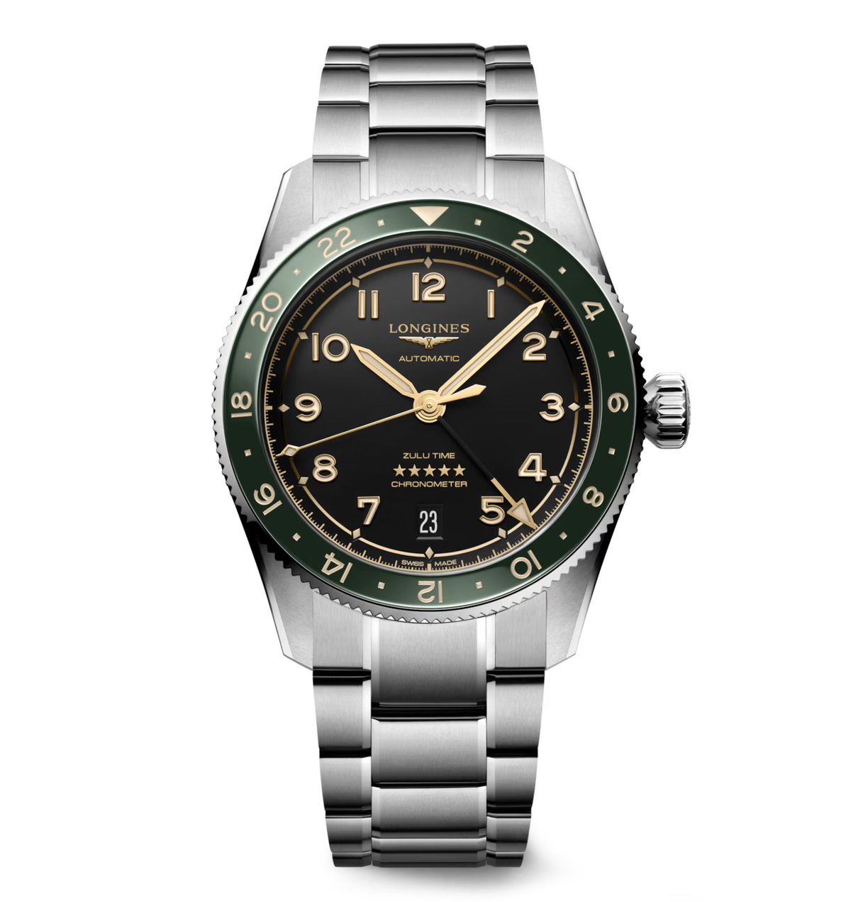 LNGS Spirit Zulu Time 39mm Watch with Green Bezel