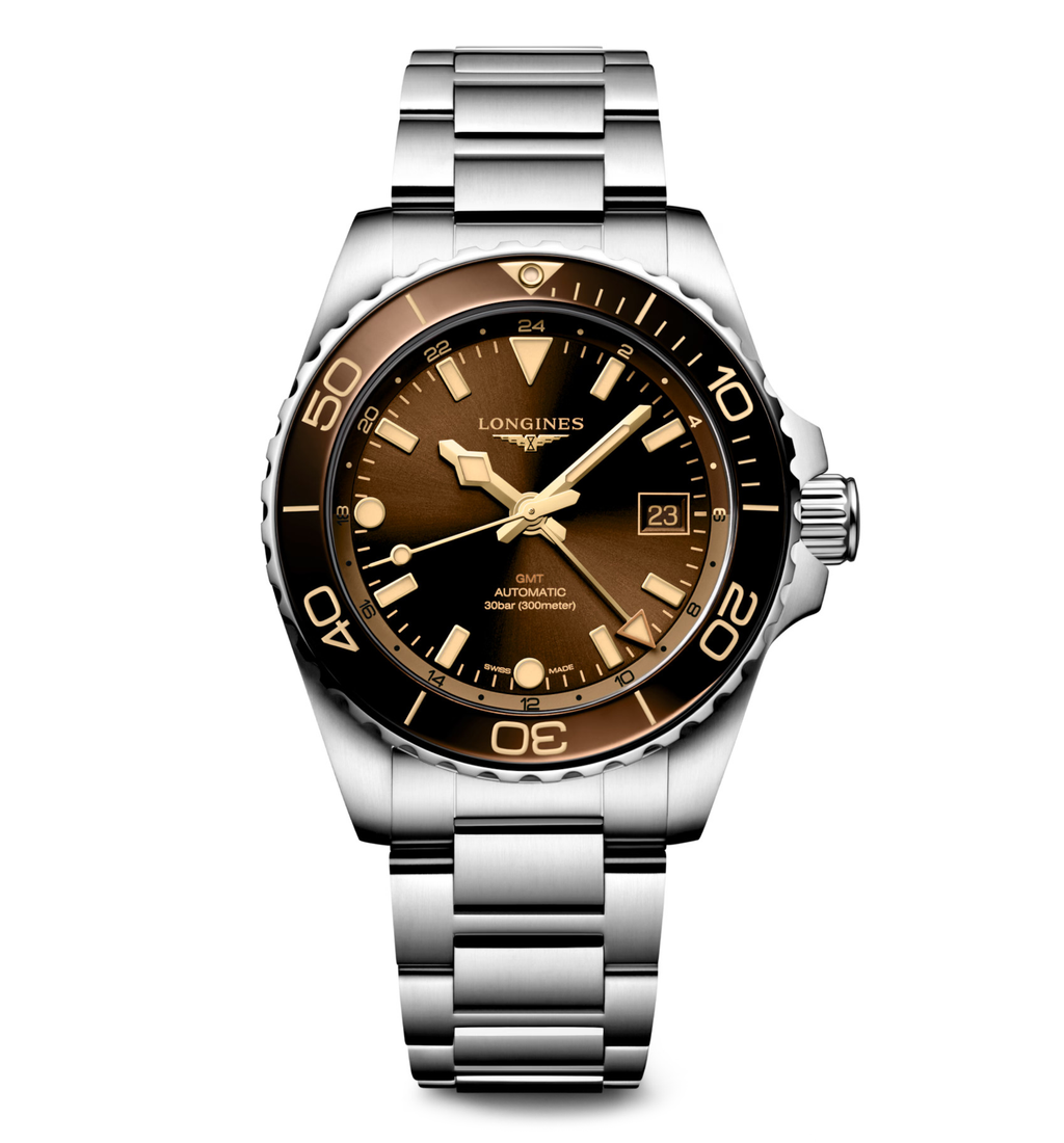 LNGS Hydroconquest GMT 41mm Watch with Sunray Brown Dial