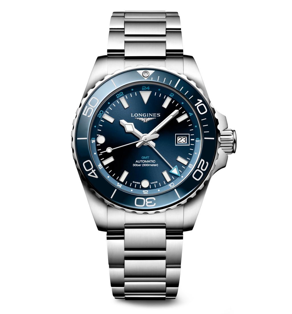 LNGS Hydroconquest GMT 41mm Watch with Sunray Blue Dial