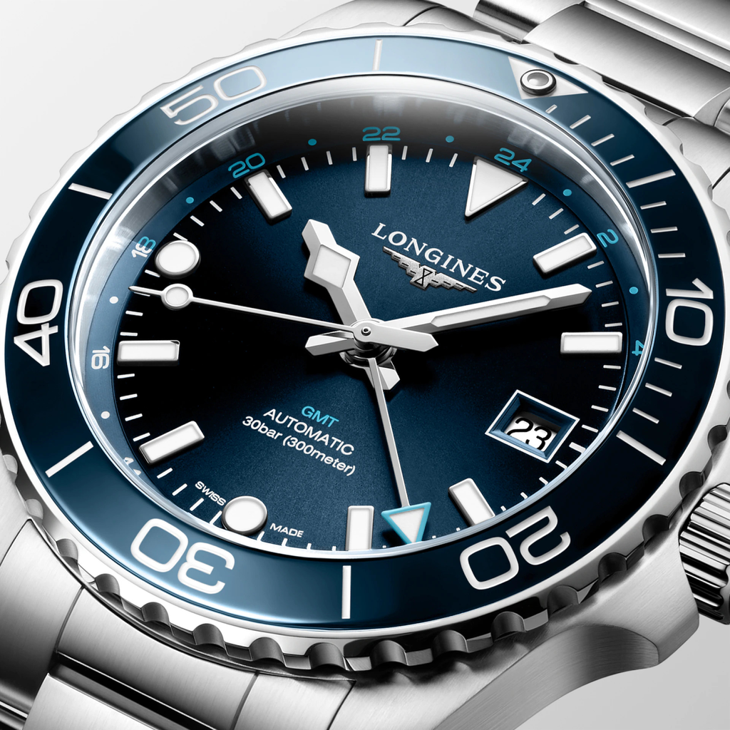 LNGS Hydroconquest GMT 41mm Watch with Sunray Blue Dial