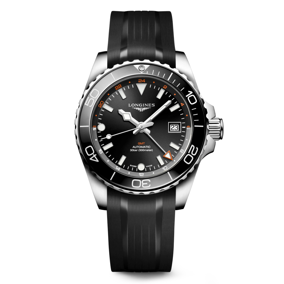 LNGS HydroConquest GMT 41mm Watch with Sunray Black Dial
