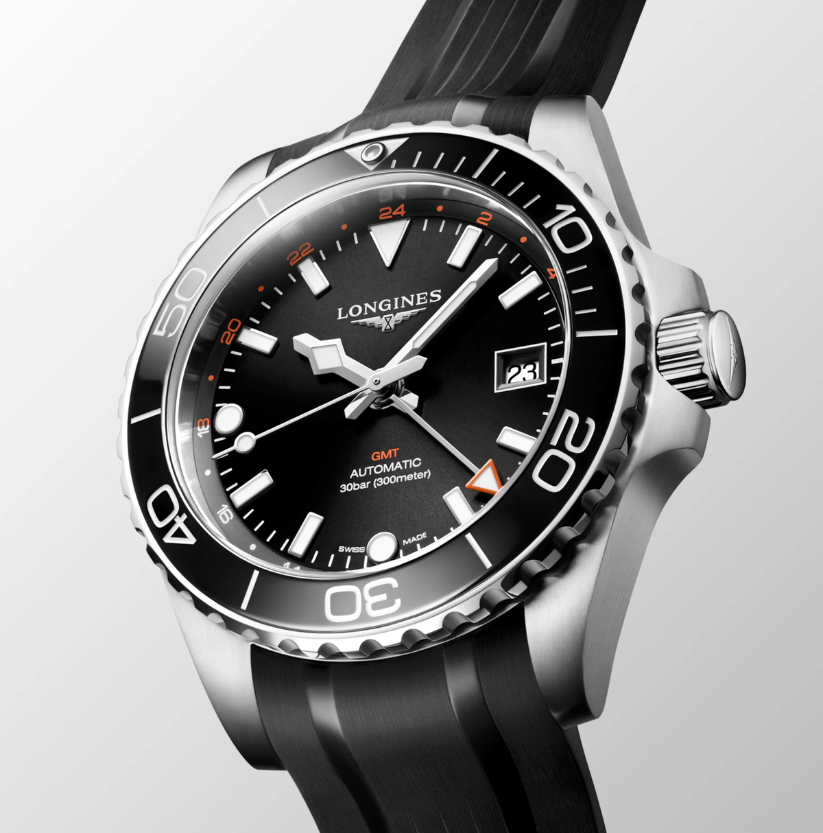 LNGS HydroConquest GMT 41mm Watch with Sunray Black Dial