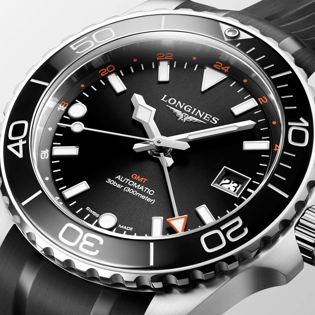 LNGS HydroConquest GMT 41mm Watch with Sunray Black Dial