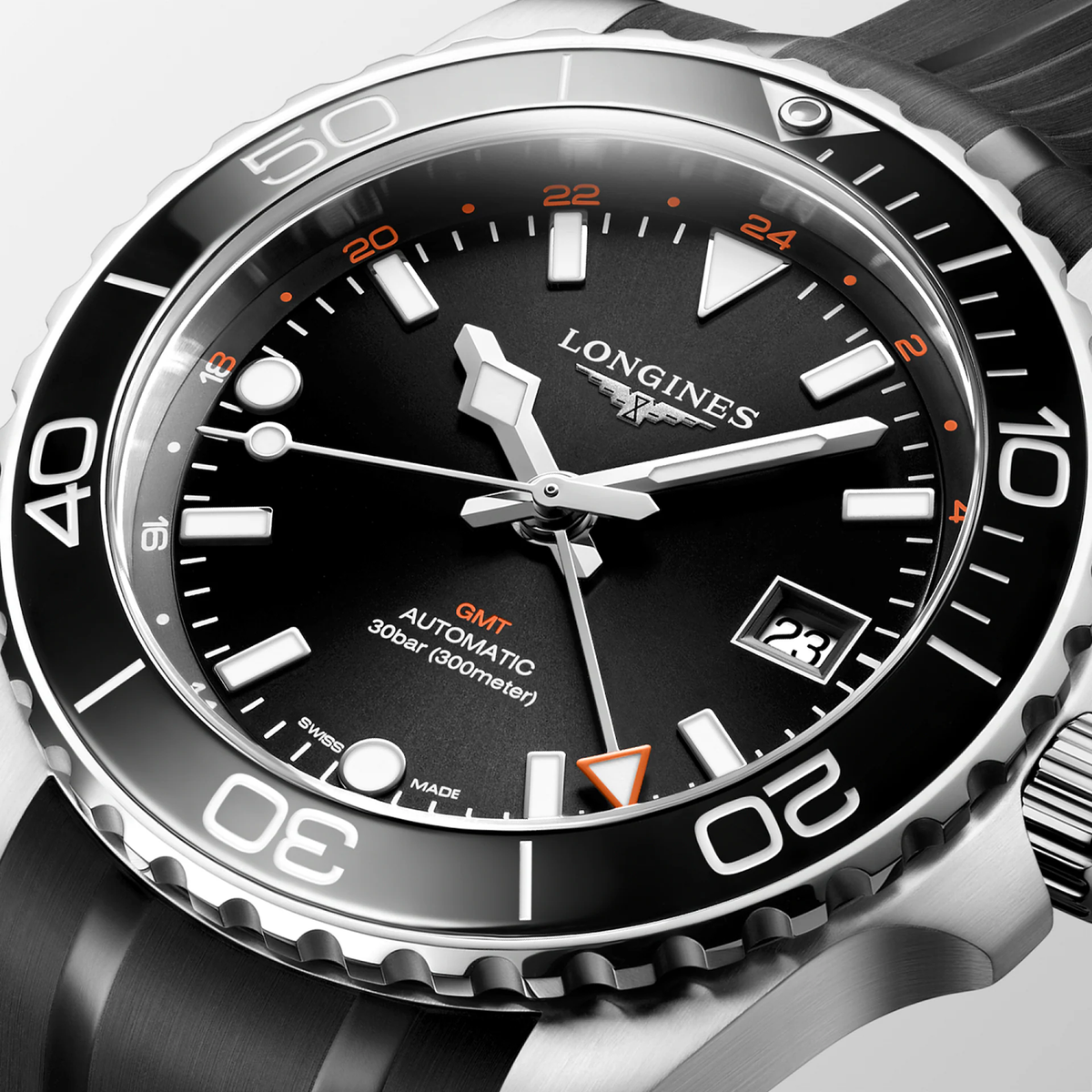 LNGS HydroConquest GMT 41mm Watch with Sunray Black Dial