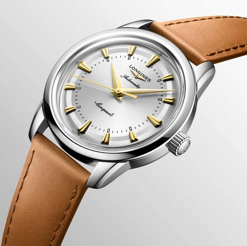 LNGS Conquest Heritage 38mm Watch with Brown Leather Strap