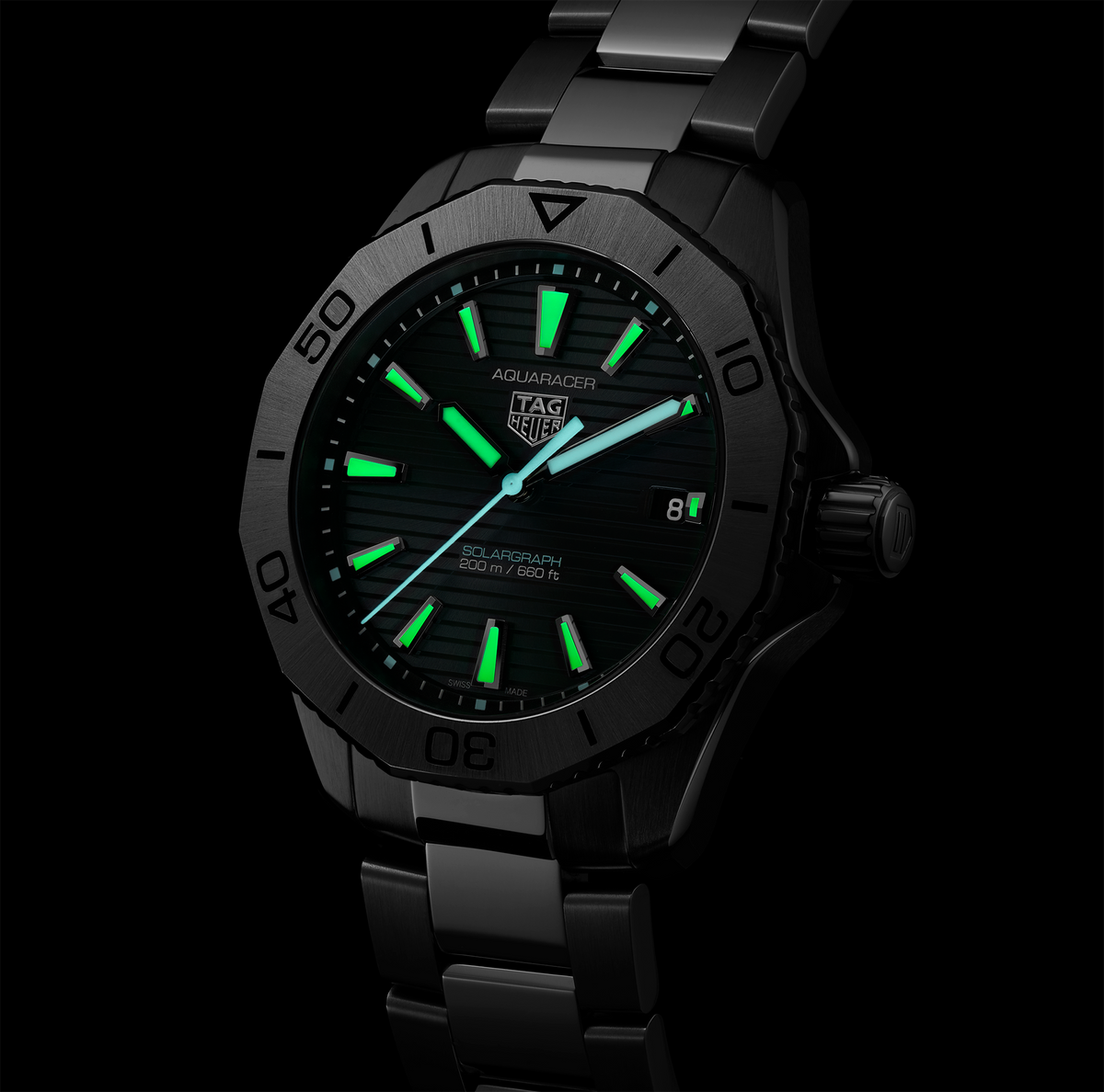 TGHR Aquaracer Professional 200 Solargraph Watch with Black Sunray Brushed Dial