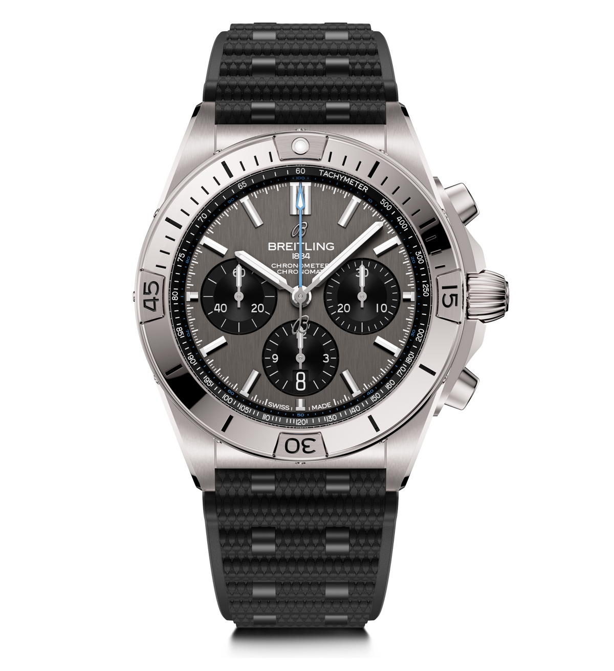 BRT Chronomat B01 42 Watch with Black Rubber Rouleaux Strap