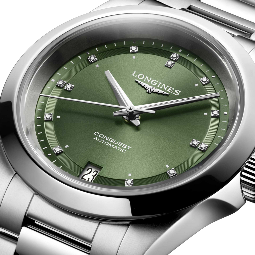 LNGS Conquest 34mm Watch with Sunray Green Dial