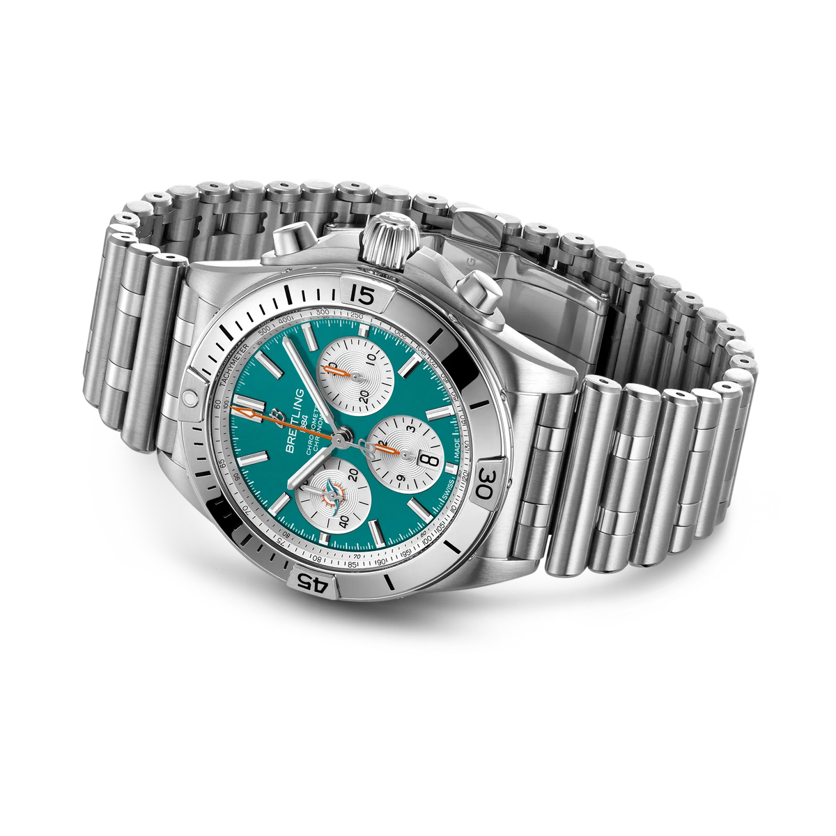 BRT Chronomat B01 42 NFL Miami Dolphins Edition with Stainless Steel Bracelet
