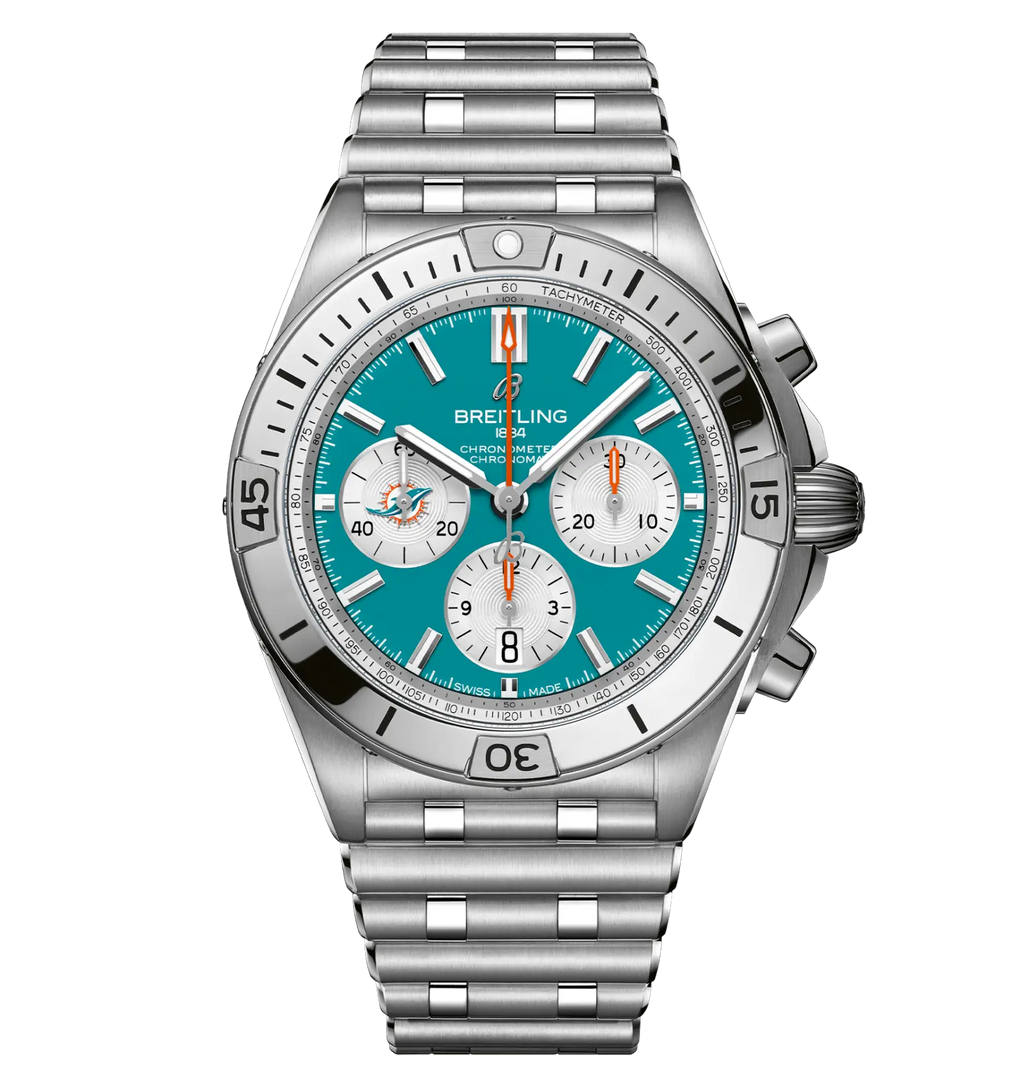 BRT Chronomat B01 42 NFL Miami Dolphins Edition with Stainless Steel Bracelet