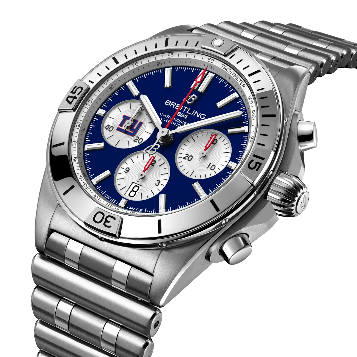 BRT Chronomat B01 42 NFL New York Giants Edition with Stainless Steel Bracelet