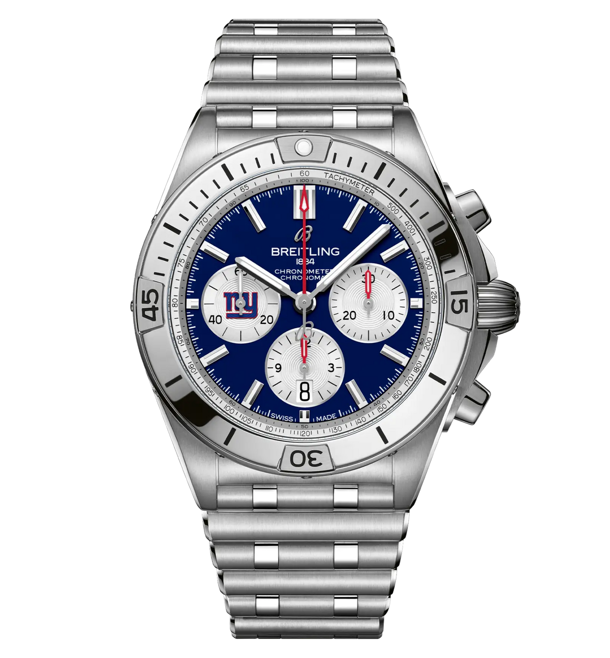 BRT Chronomat B01 42 NFL New York Giants Edition with Stainless Steel Bracelet