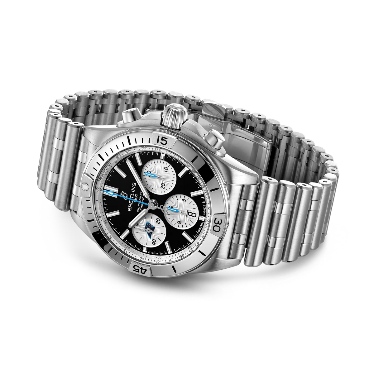 BRT Chronomat B01 42 NFL Carolina Panthers Edition with Stainless Steel Bracelet