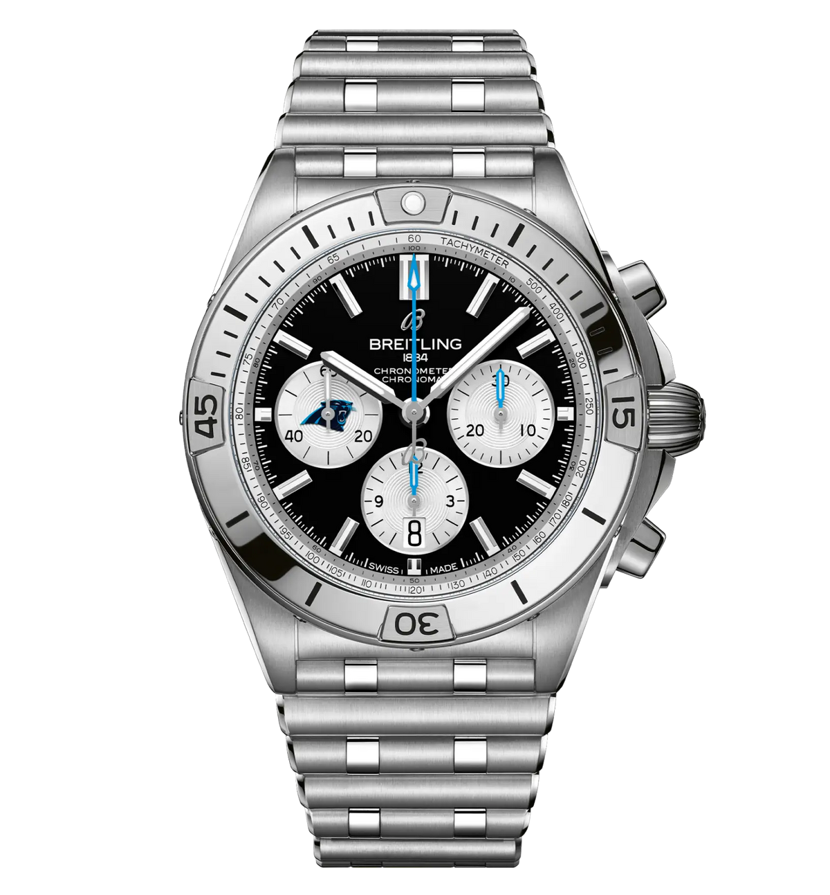 BRT Chronomat B01 42 NFL Carolina Panthers Edition with Stainless Steel Bracelet