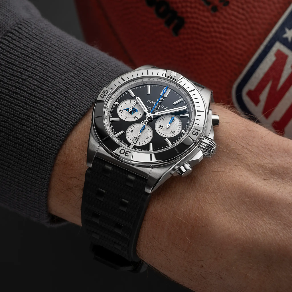 BRT Chronomat B01 42 NFL Carolina Panthers Edition with Rubber Strap