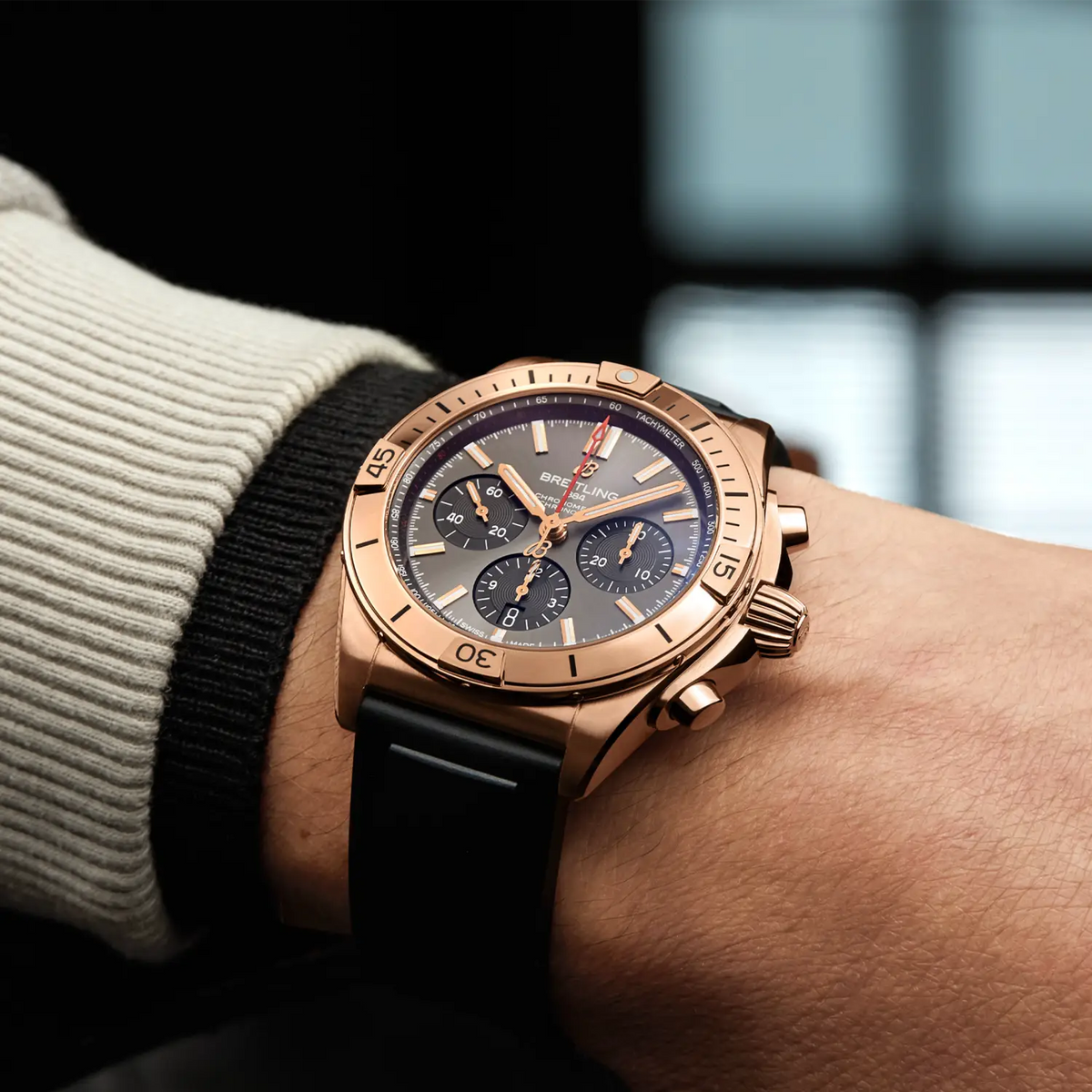 BRT Chronomat B01 42 Watch with Black Rubber Strap