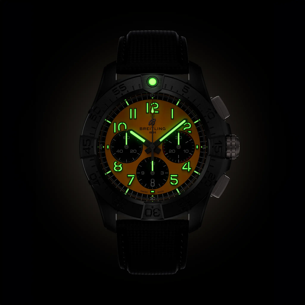 BRT Avenger B01 Chronograph 44 Night Mission Watch with Black Strap