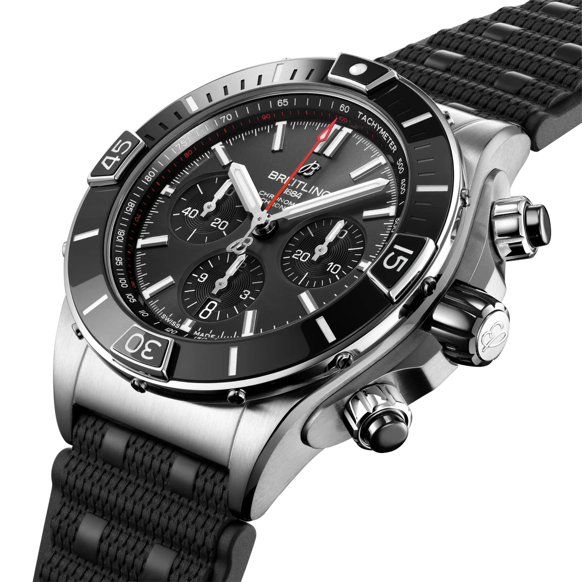 BRT Super Chronomat B01 44 Watch with Black Rubber Strap