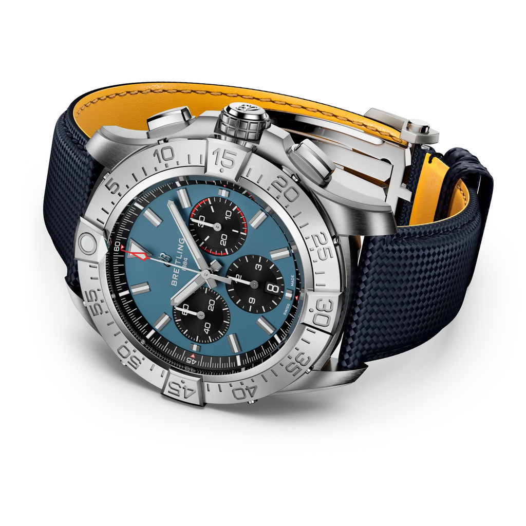 BRT Super Avenger B01 Chronograph 46 Watch with Blue Leather Strap