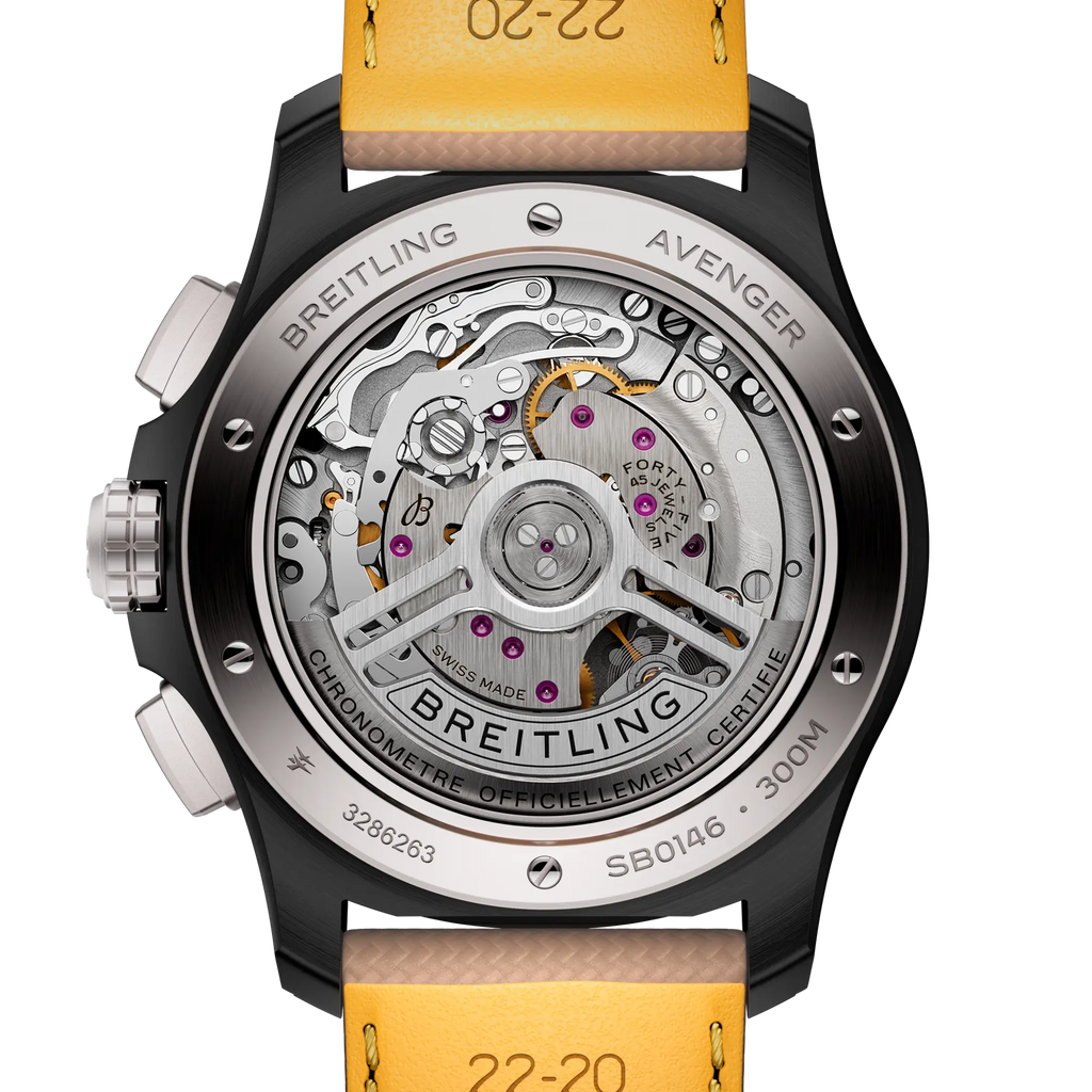 BRT Avenger B01 Chronograph 42 Night Mission Watch with Leather Strap
