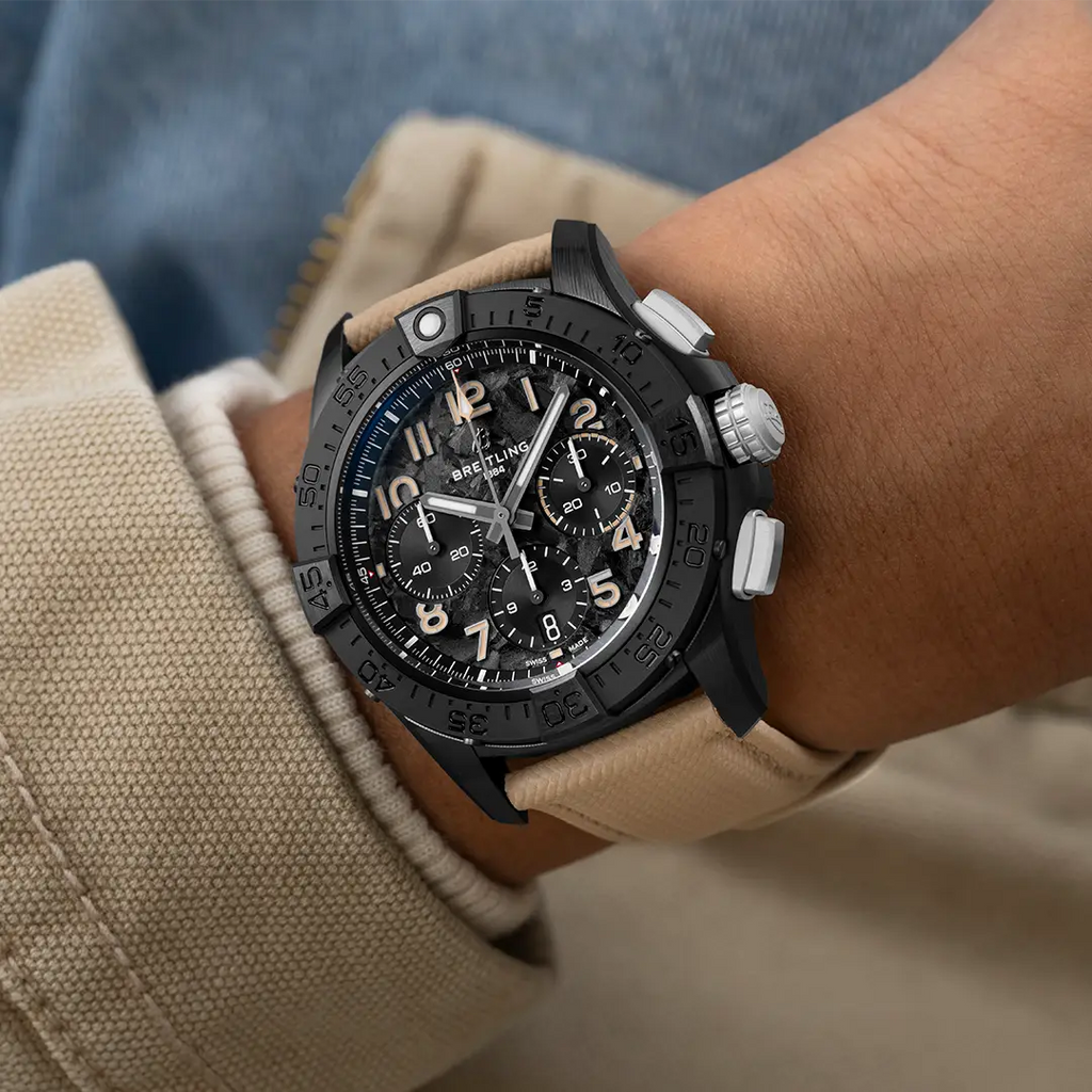 BRT Avenger B01 Chronograph 42 Night Mission Watch with Leather Strap