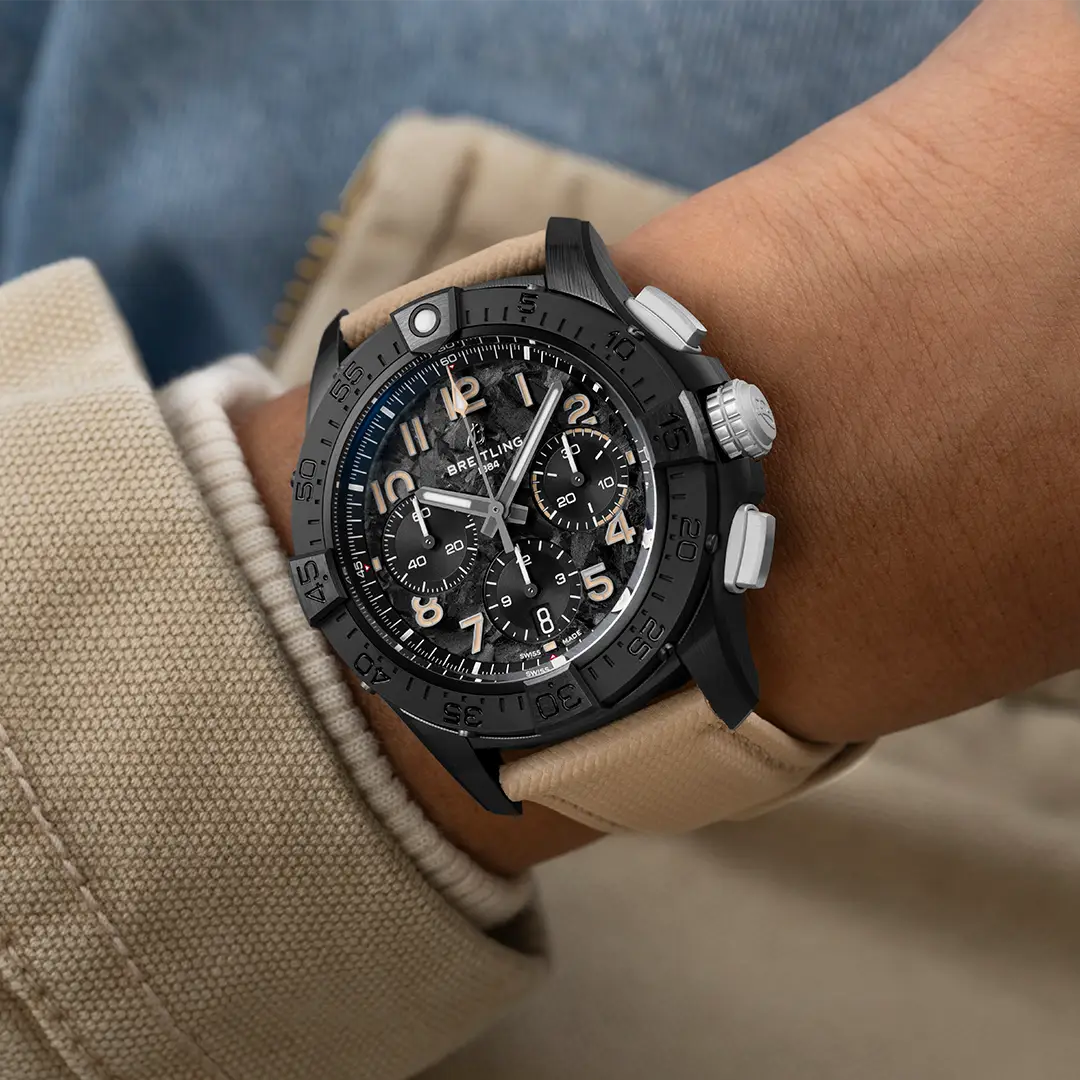 BRT Avenger B01 Chronograph 42 Night Mission Watch with Leather Strap