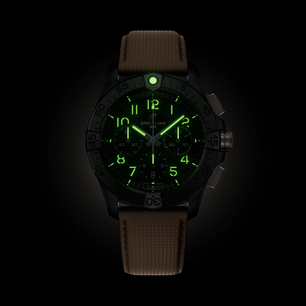 BRT Avenger B01 Chronograph 42 Night Mission Watch with Leather Strap