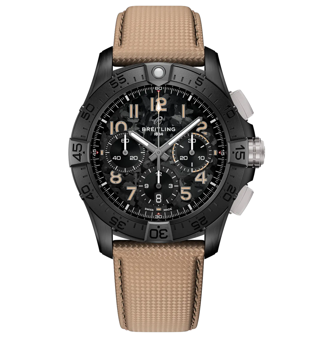 BRT Avenger B01 Chronograph 42 Night Mission Watch with Leather Strap
