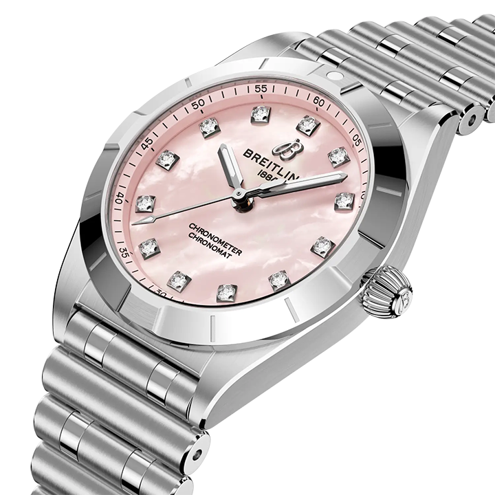 BRT Chronomat 28 Watch with Pink Mother of Pearl Dial