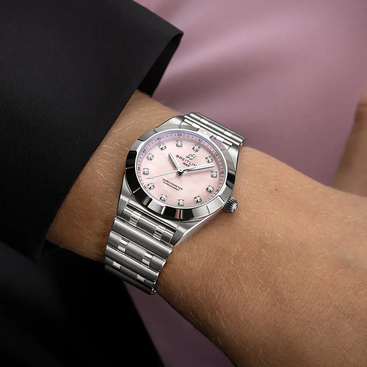 BRT Chronomat 28 Watch with Pink Mother of Pearl Dial