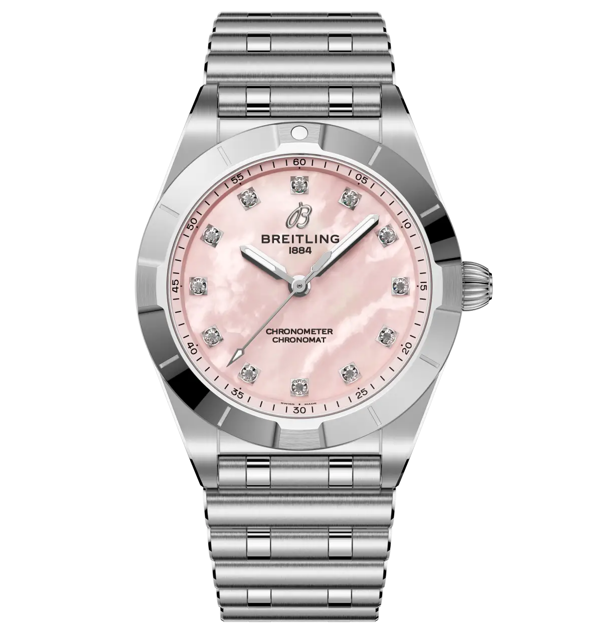 BRT Chronomat 28 Watch with Pink Mother of Pearl Dial