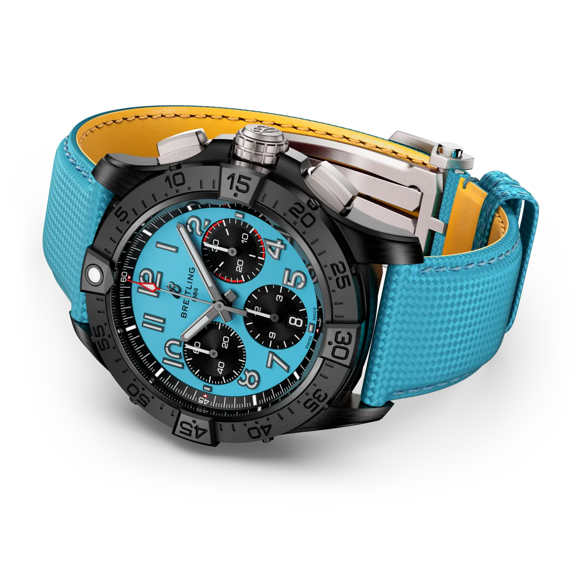BRT Avenger B01 Chronograph 42 Night Mission Watch with Turquoise Strap