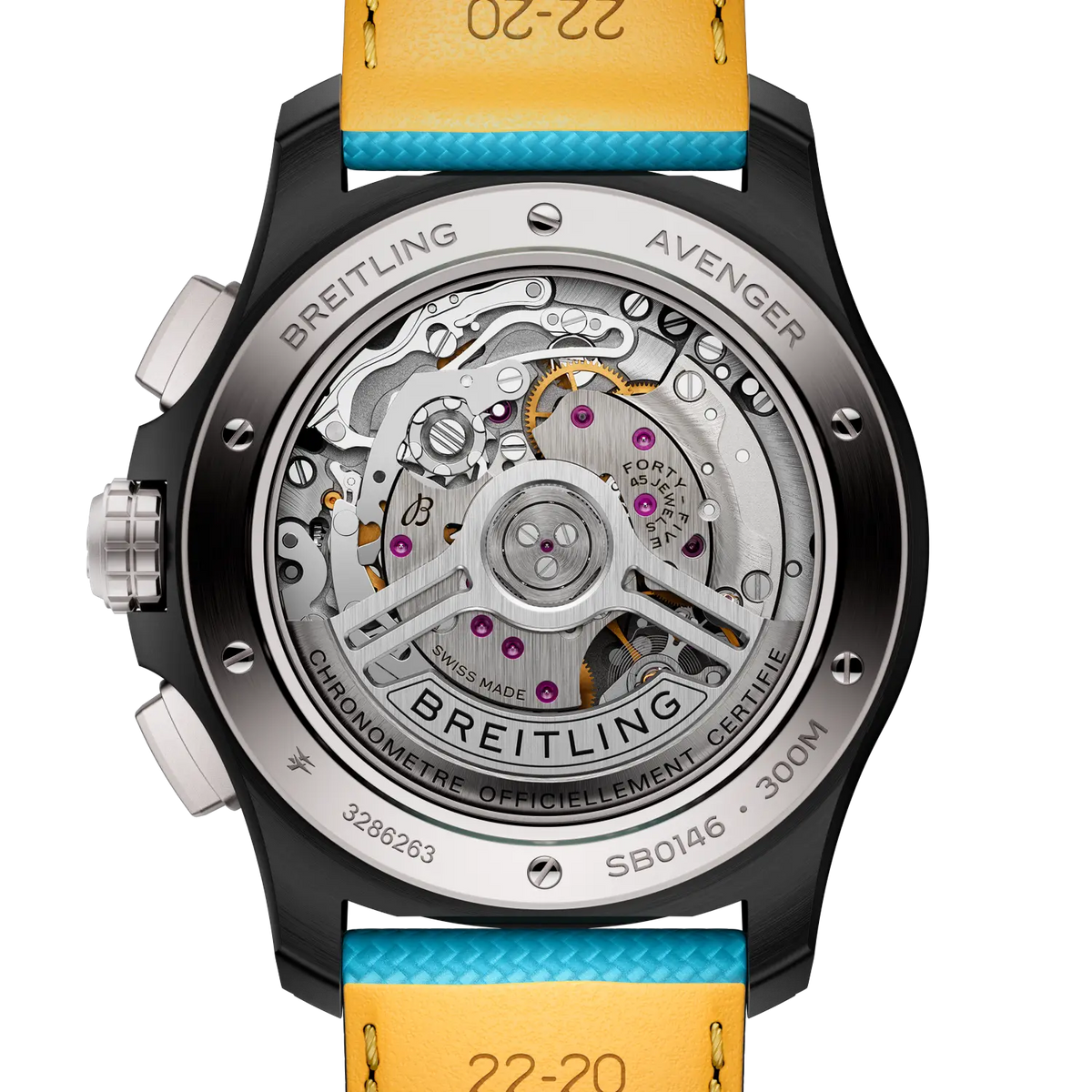 BRT Avenger B01 Chronograph 42 Night Mission Watch with Turquoise Strap