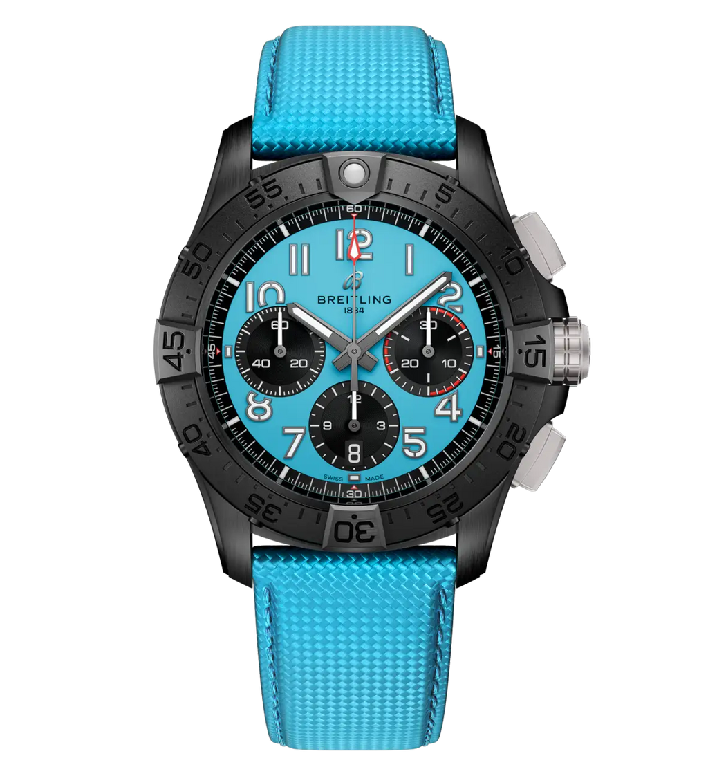 BRT Avenger B01 Chronograph 42 Night Mission Watch with Turquoise Strap