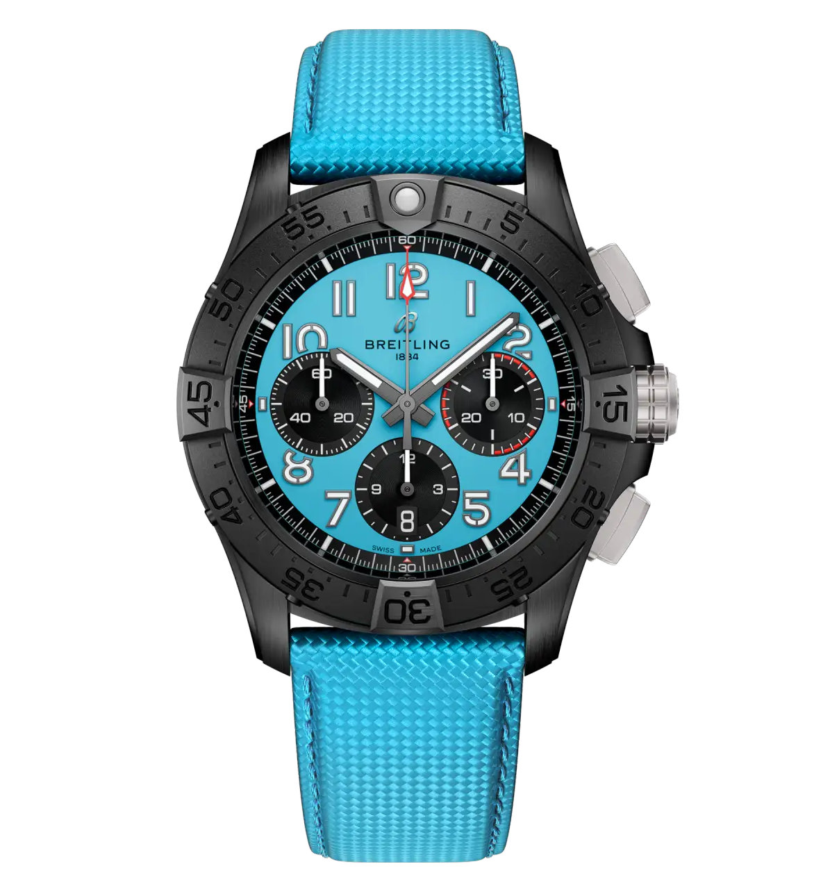 BRT Avenger B01 Chronograph 42 Night Mission Watch with Turquoise Strap