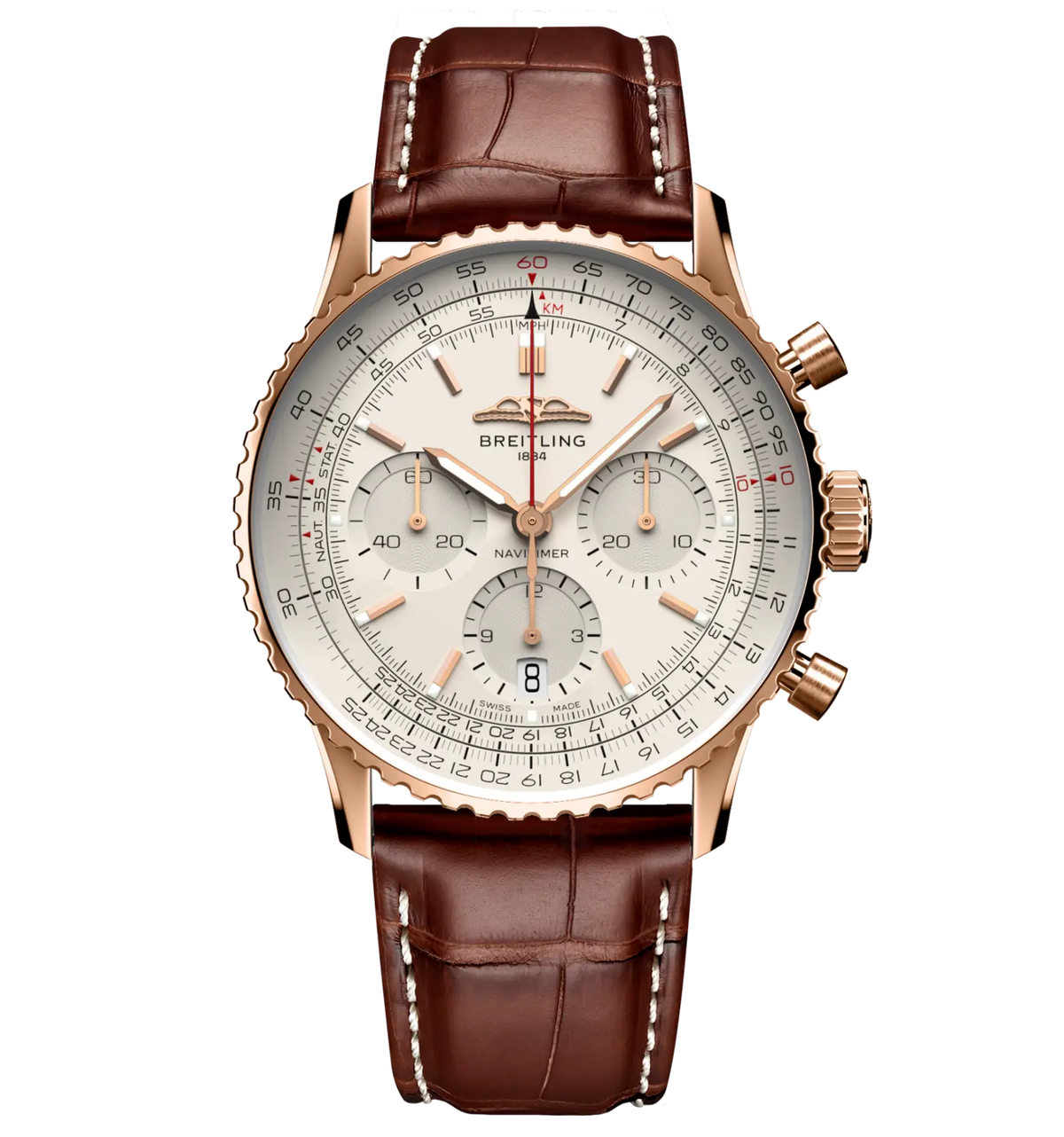 BRT Navitimer B01 Chronograph 41 Watch with Leather Strap