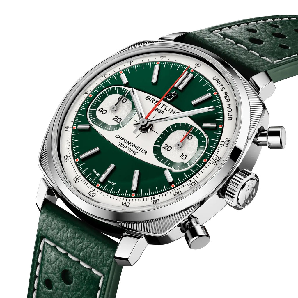 BRT Top Time B01 Racing 38mm Watch with Green Leather Strap, Limited Edition