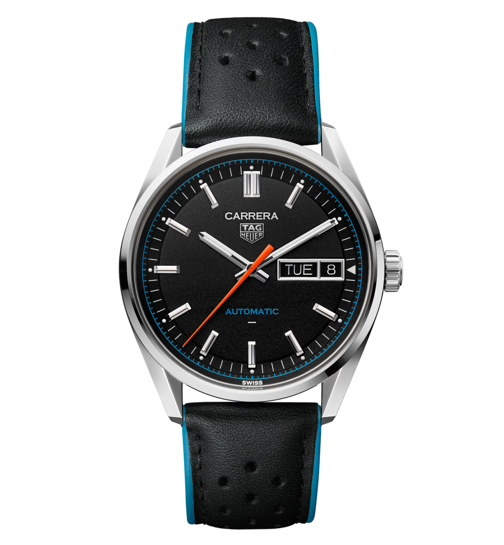 TGHR Carrera Day-Date Watch with Black Leather Strap