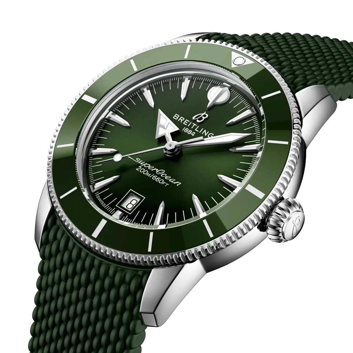 BRT Superocean Heritage B31 Automatic 42 Watch with Green Rubber Strap