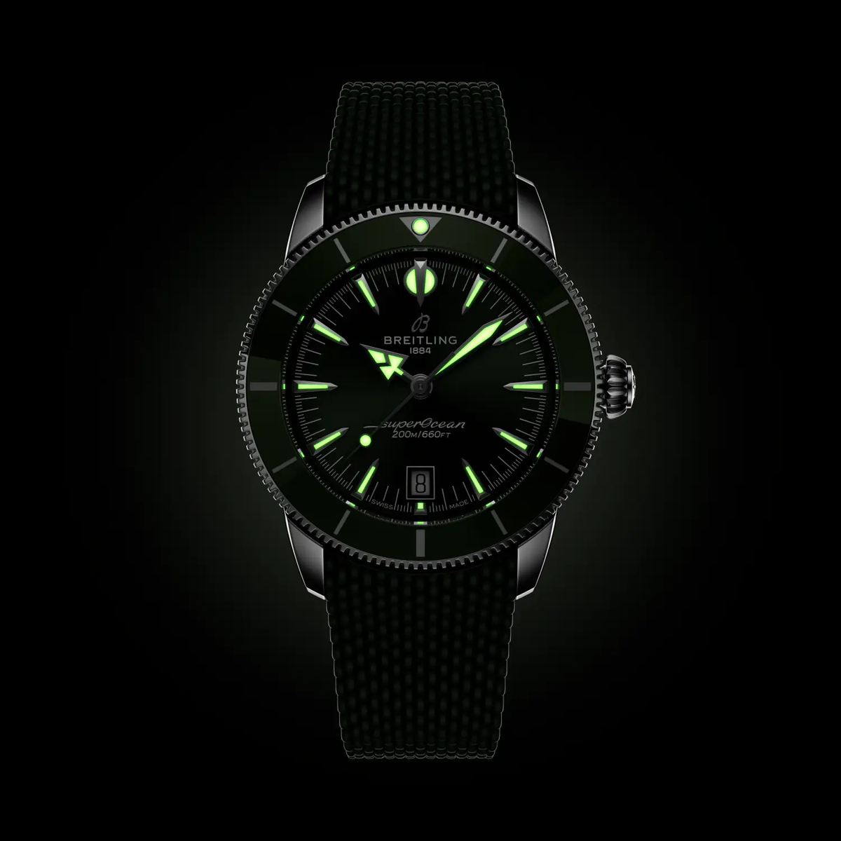 BRT Superocean Heritage B31 Automatic 42 Watch with Green Rubber Strap