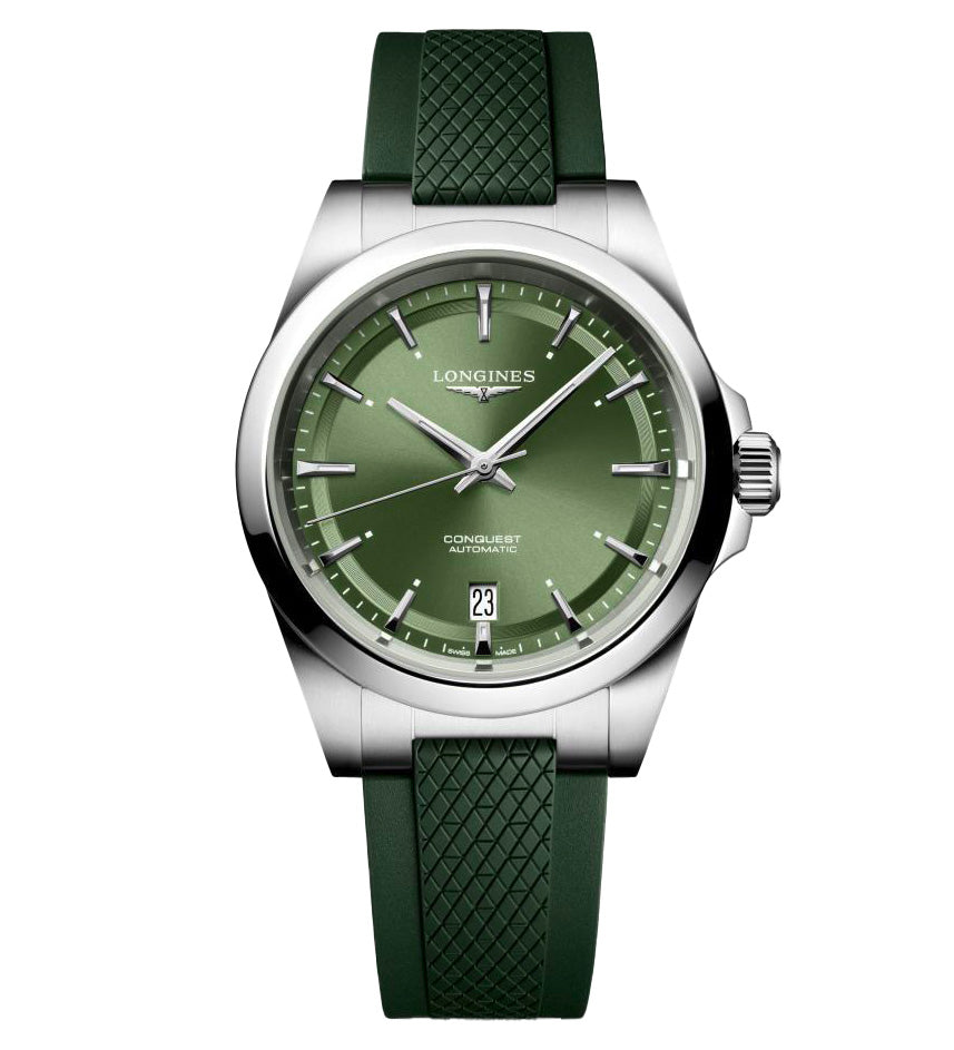 LNGS Conquest 38mm Watch with Green Rubber Strap