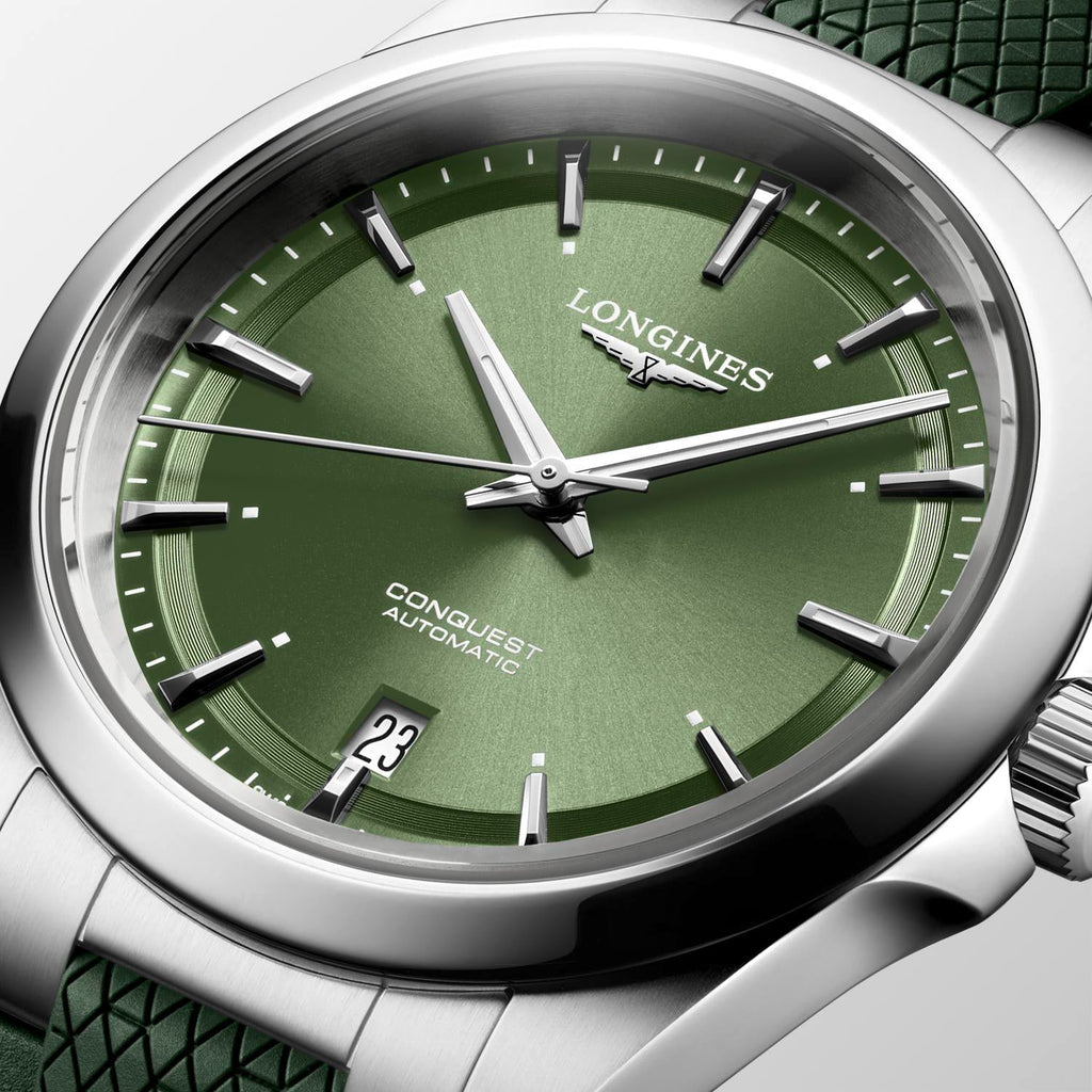 LNGS Conquest 38mm Watch with Green Rubber Strap