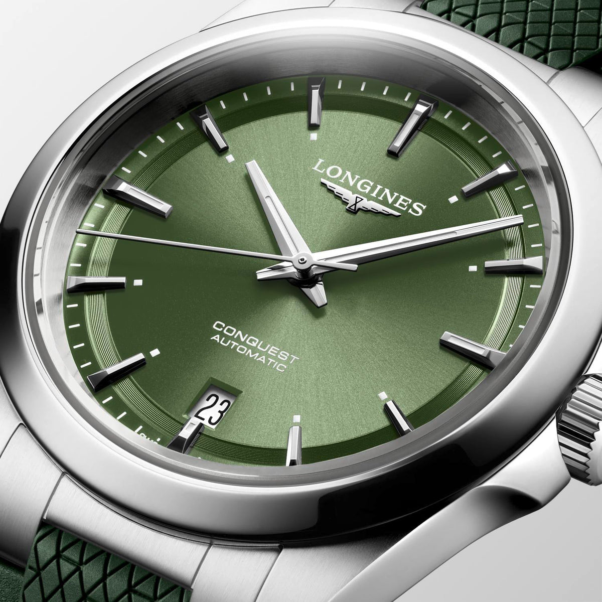 LNGS Conquest 38mm Watch with Green Rubber Strap