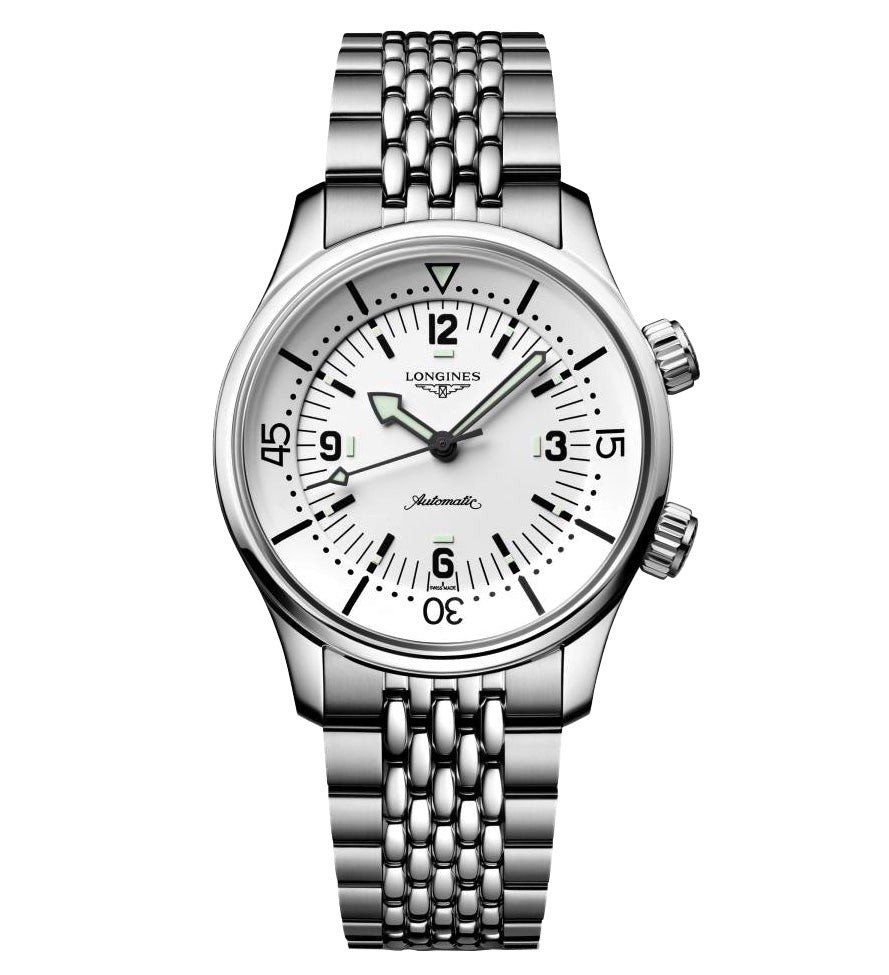 LNGS Legend Diver 39mm Watch with White Dial