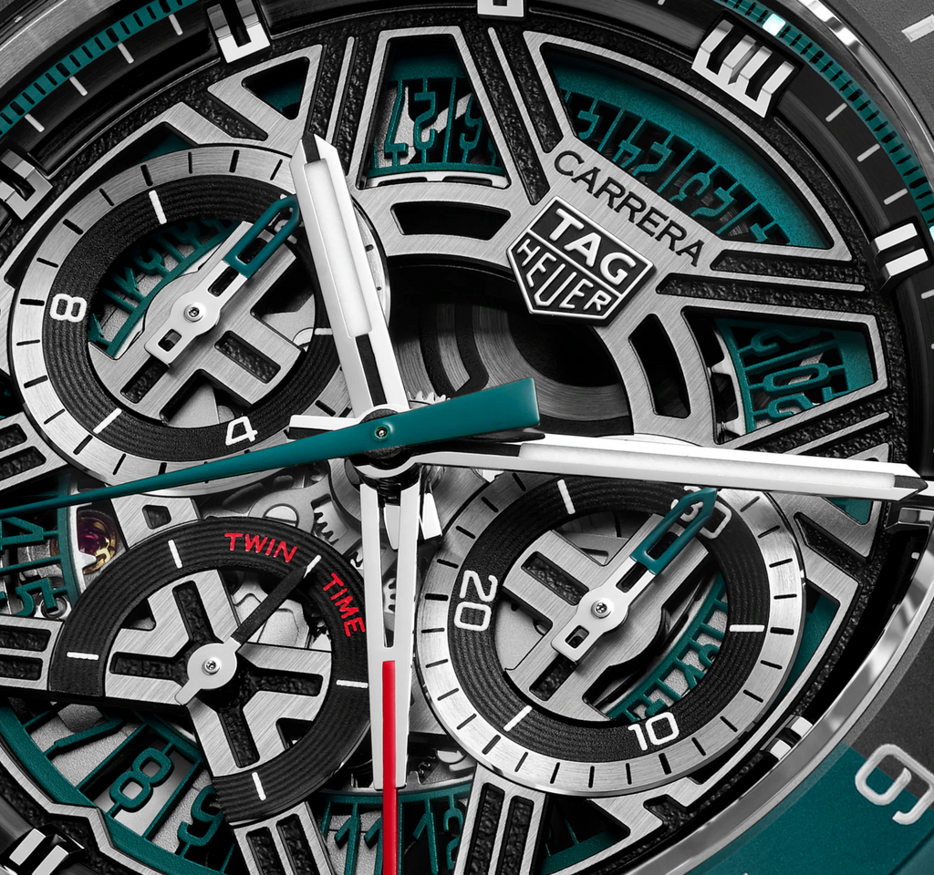 TGHR Carrera Chronograph Extreme Sport Twin-Time Watch with Green Rubber Strap