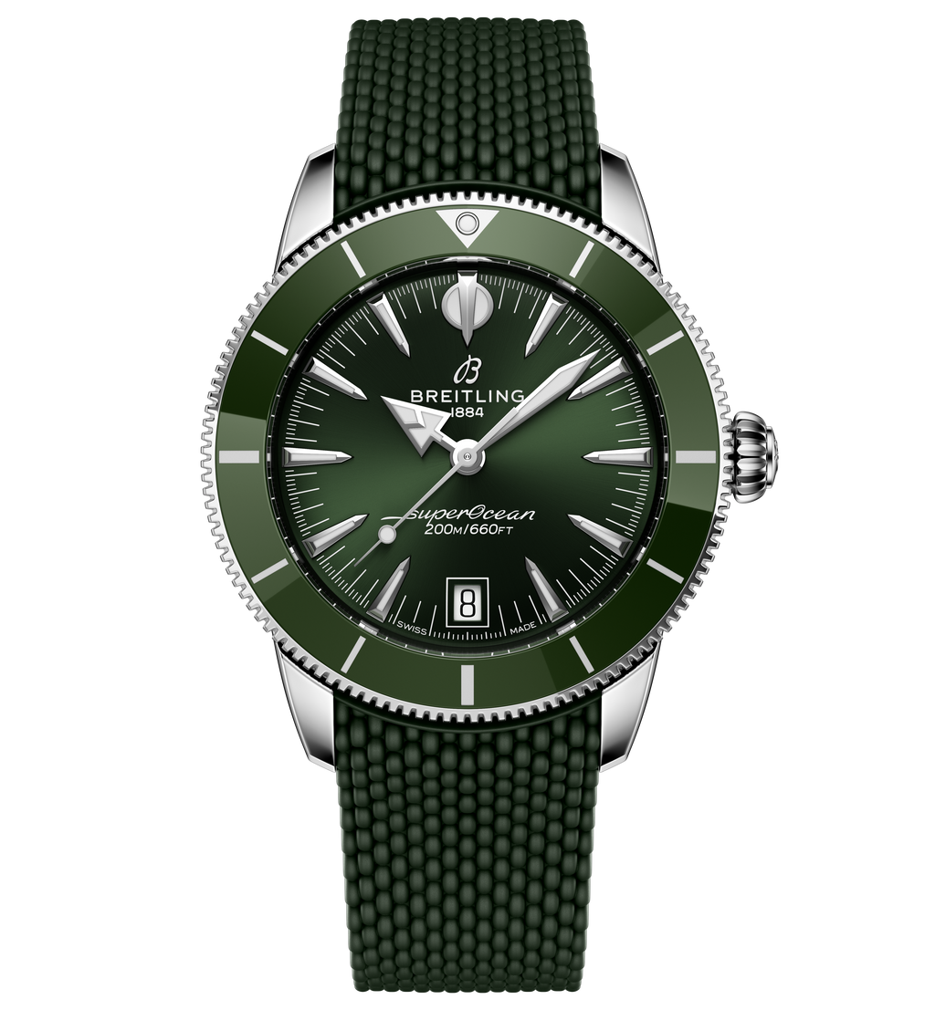 BRT Superocean Heritage B31 Automatic 40 Watch with Green Mesh Rubber Strap