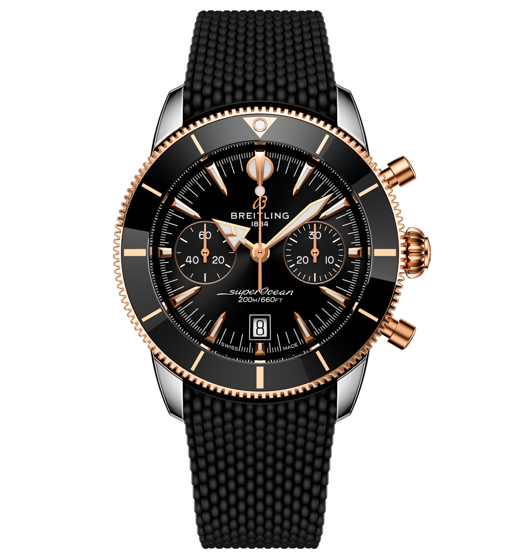 BRT Superocean Heritage B01 Chronograph 42 Watch with Black Mesh Rubber Strap