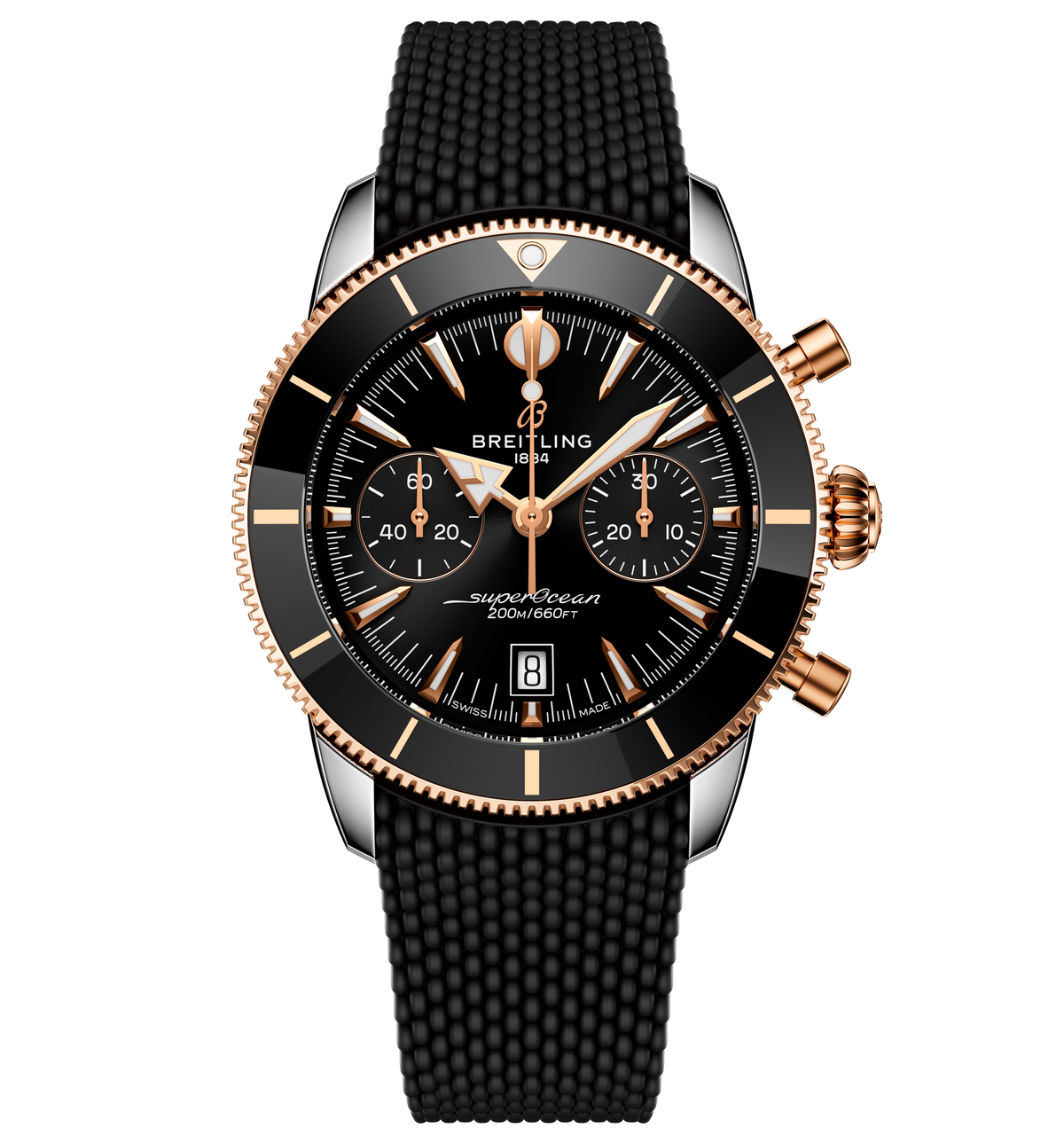 BRT Superocean Heritage B01 Chronograph 42 Watch with Black Mesh Rubber Strap