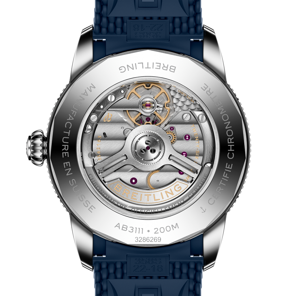 BRT Superocean Heritage B31 Automatic 42 Watch with Blue Mesh Rubber Strap
