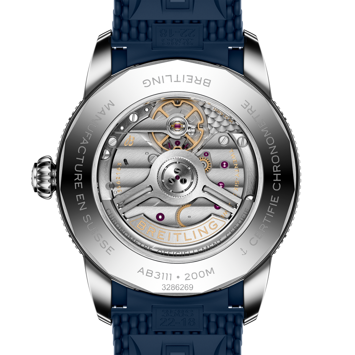 BRT Superocean Heritage B31 Automatic 42 Watch with Blue Mesh Rubber Strap